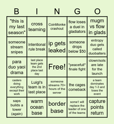 Money SMP Bingo Card