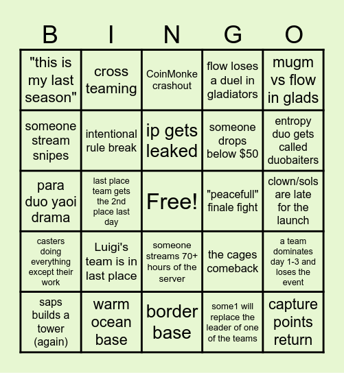 Money SMP Bingo Card