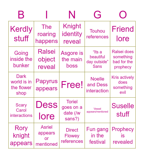 Chapter 5 (normal route) Bingo Card