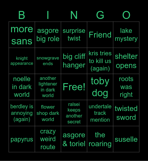 Deltarune!!!! C5 Bingo Card