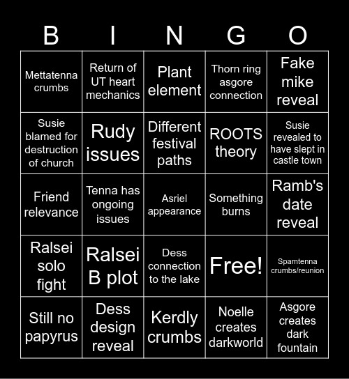 DELTARUNE chapter 5 bingo board Bingo Card