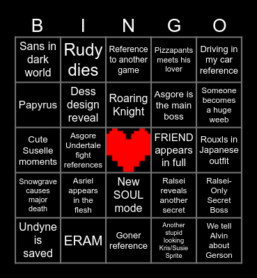 Deltarune Chapter 5 Prediction Bingo Card