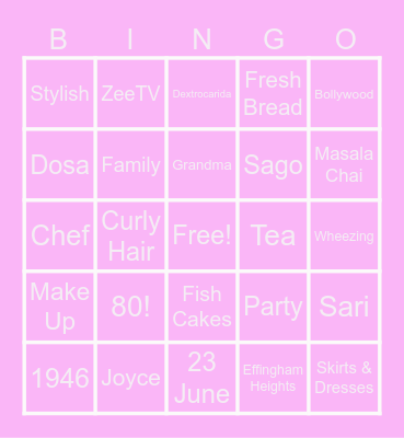 Joyce's 80th Birthday Bingo Card