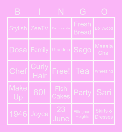 Joyce's 80th Birthday Bingo Card