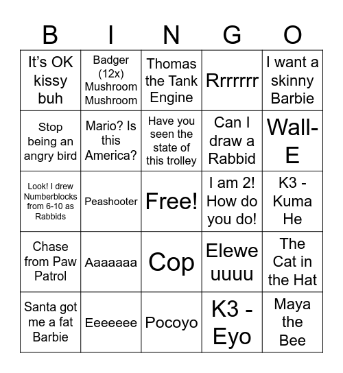 Tai stuff Bingo Card