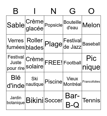 Période Estivale Bingo Card