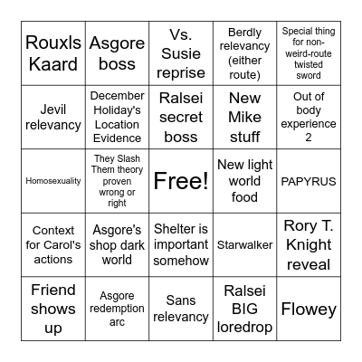 Deltarune Bingo Card