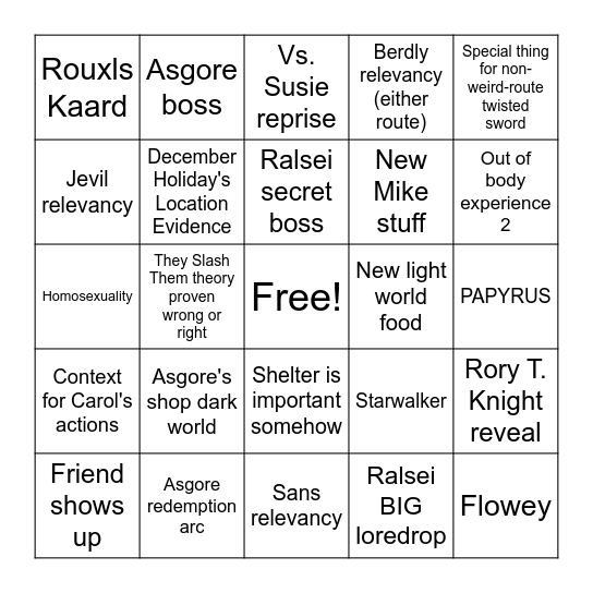 Deltarune Bingo Card