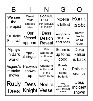 Deltarune Chapter 5 Bingo Card