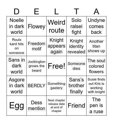 Deltarune chapter 5 Bingo Card