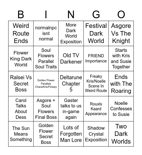 DELTARUNE CHAPTER 5 !!!!! Bingo Card