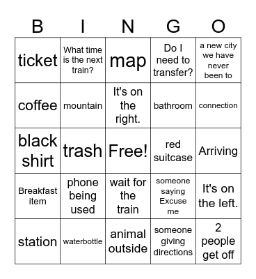 TRAIN Bingo Card