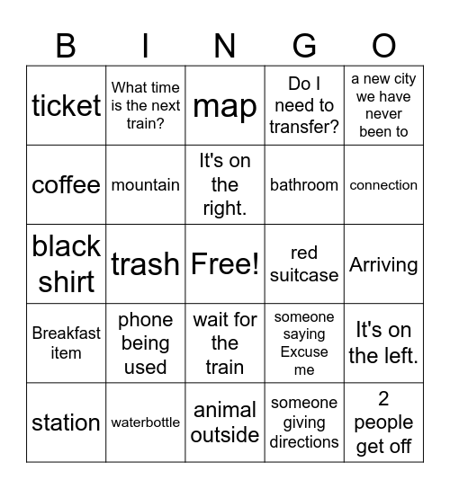 TRAIN Bingo Card