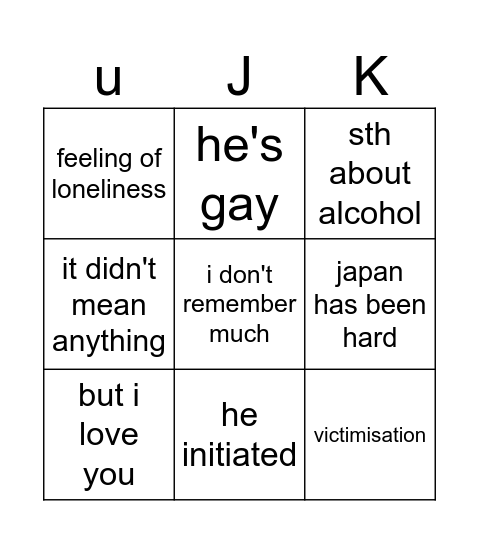 #breakingup Bingo Card