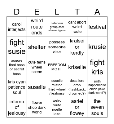 deltarune chapter 5 Bingo Card