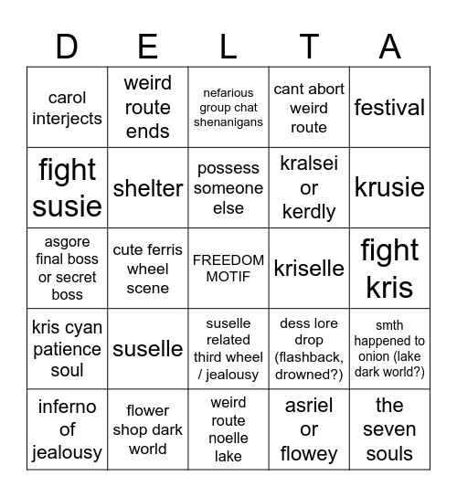 deltarune chapter 5 Bingo Card
