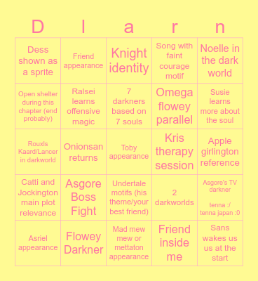 Deltarune Tomorrow Bingo Card