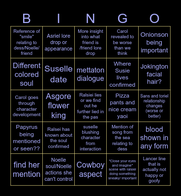 DELTARUNE chapter 5 bingo! Bingo Card