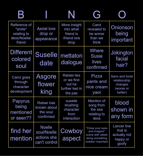 DELTARUNE chapter 5 bingo! Bingo Card