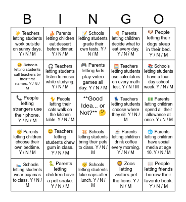 Good Idea... or Not? 🤔 Bingo Card