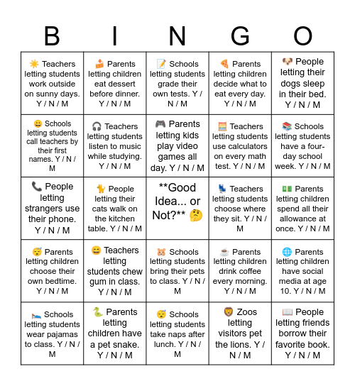 Good Idea... or Not? 🤔 Bingo Card