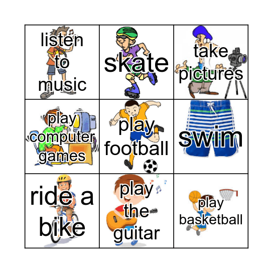 Hobbies and Sports Bingo Card