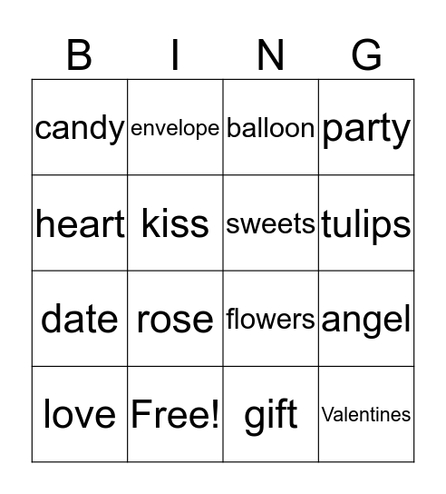 Valentines Spelling list Bingo Card