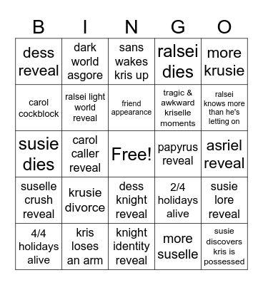 deltarune chapter 5 bingo Card