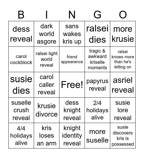 deltarune chapter 5 bingo Card