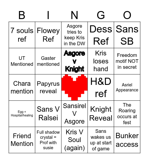 Deltarune Chapter 5 Bingo Card