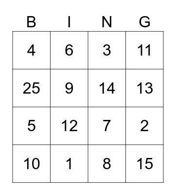 Test Bingo Card