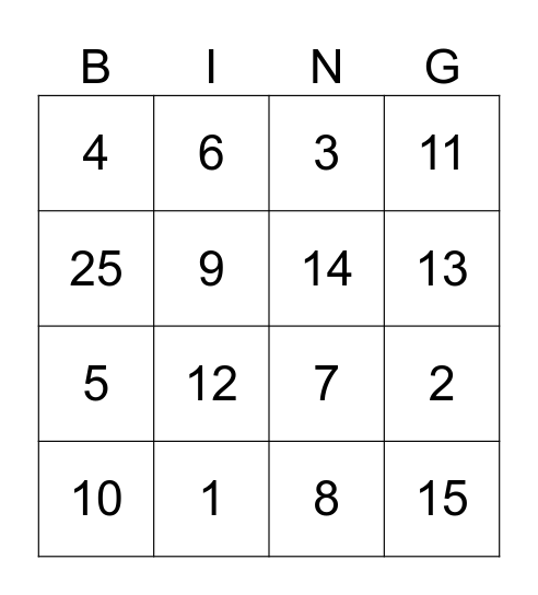 Test Bingo Card