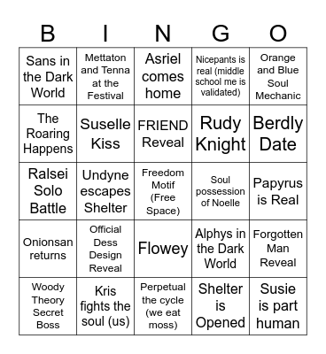 Deltarune Ch.5 Predications Bingo Card