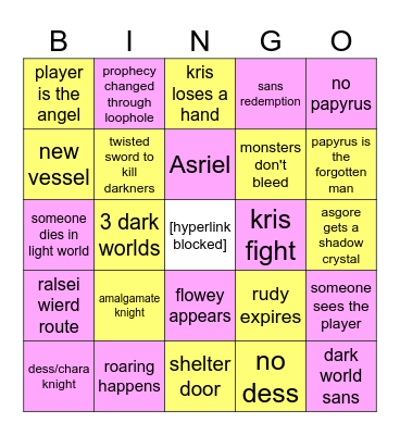 Deltarune predictions Bingo Card