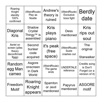 DELTARUNE Chapter 5 Bingo Card