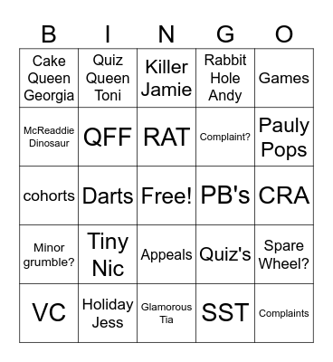 QA Memories Bingo! Bingo Card