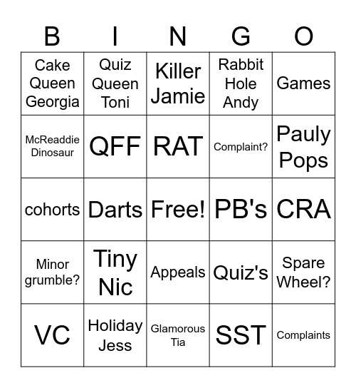 QA Memories Bingo! Bingo Card