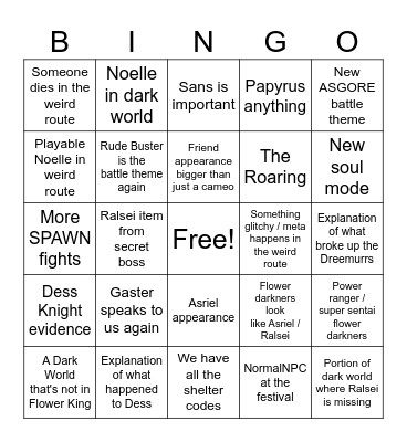 Deltarune Ch5 Bingo Card