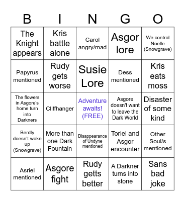 Deltarune Chapter 5 Bingo Card