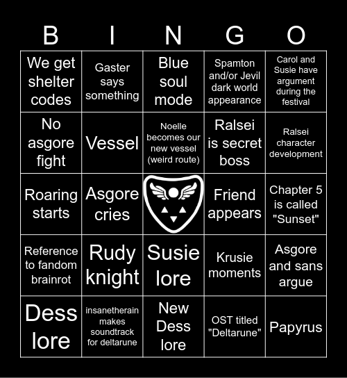 Deltarune Chapter 5 Bingo Card
