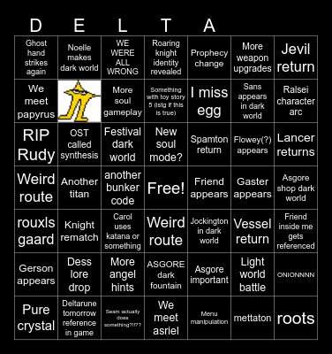 DELTARUNE NOW NOW NOW Bingo Card