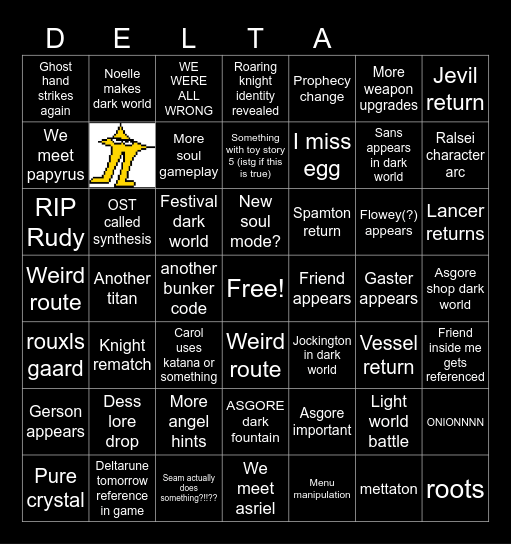 DELTARUNE NOW NOW NOW Bingo Card