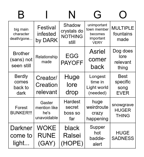 DELTARUNE CHAPTER 5 BINGO Card