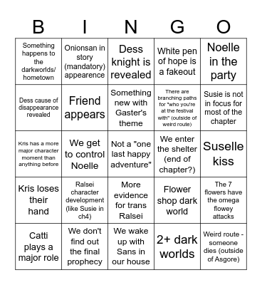 Deltarune chapter 5 Bingo Card