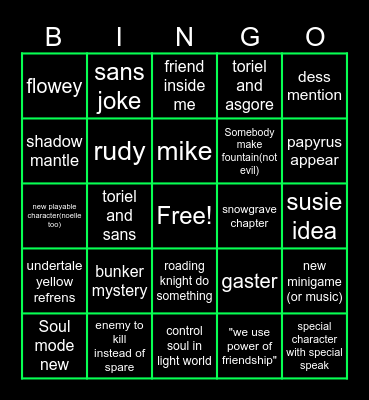 Deltarune Bingo Card