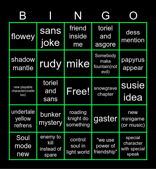 Deltarune Bingo Card