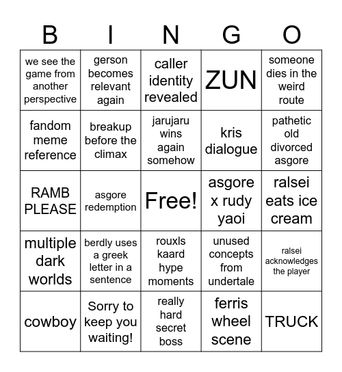deltarune bingo the squeakquel Bingo Card