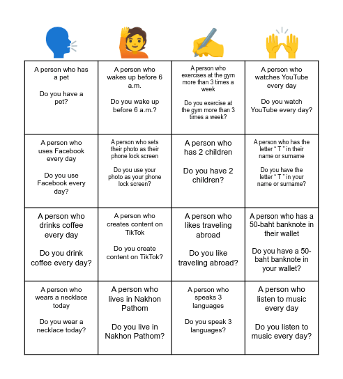 Human Bingo Card