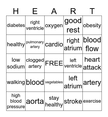 HEALTHY HEARTS Bingo Card