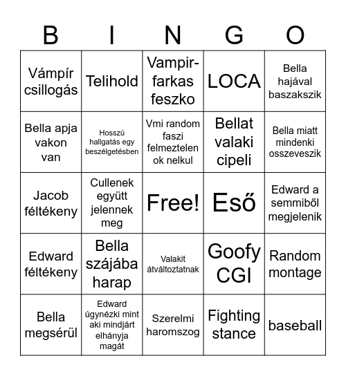 Twilight Bingo Card